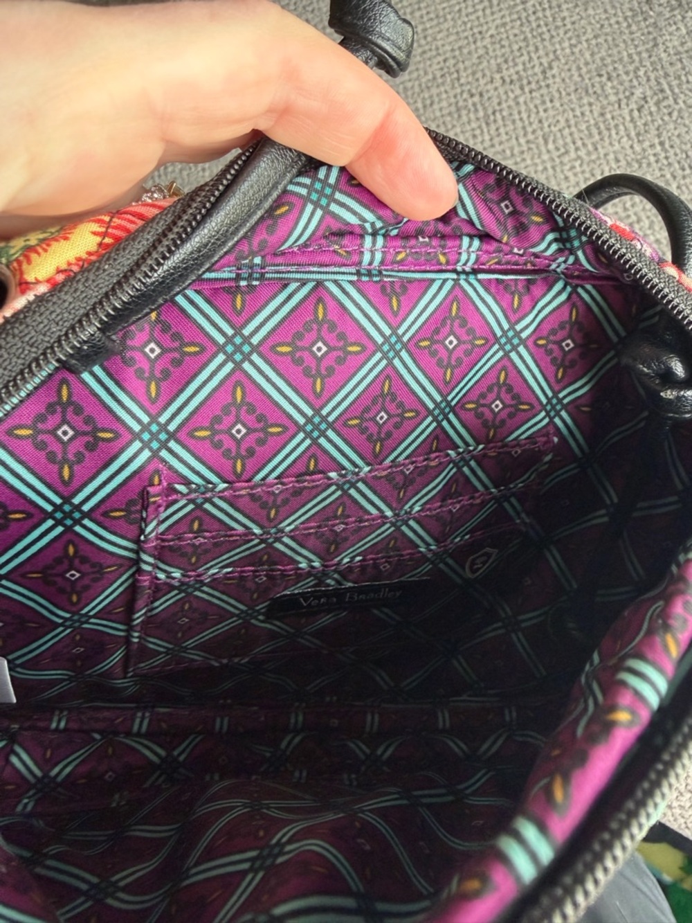 Vera Bradley Black Quilted Floral Crossbody with Multicolor Blooms - Picture 4 of 4